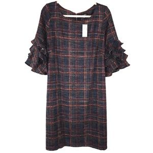 Roz & Ali Plaid Ruffle Sleeve Dress - Navy and Red